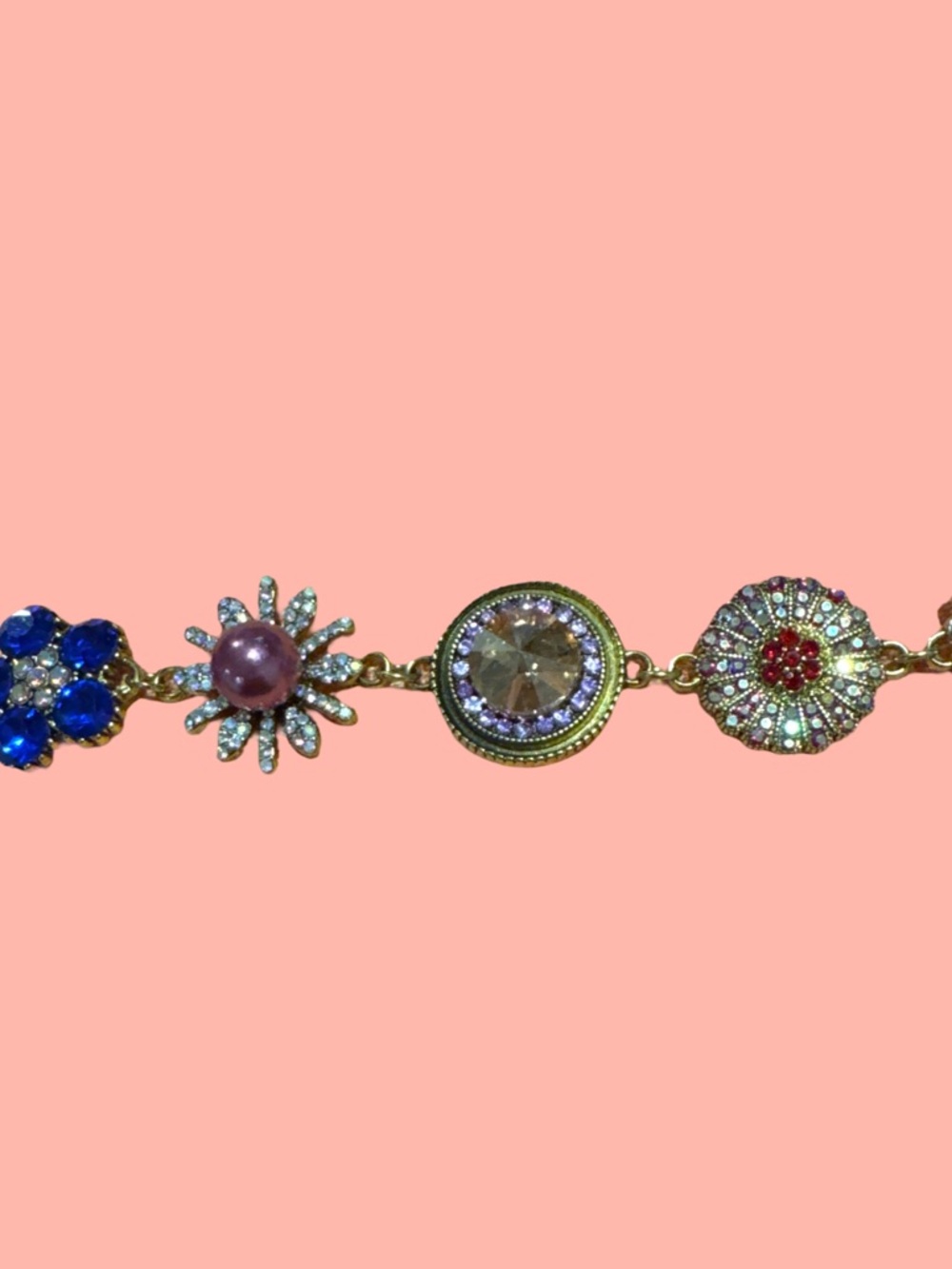 Gold-Tone Multi-Color Crystal Floral Bracelet
